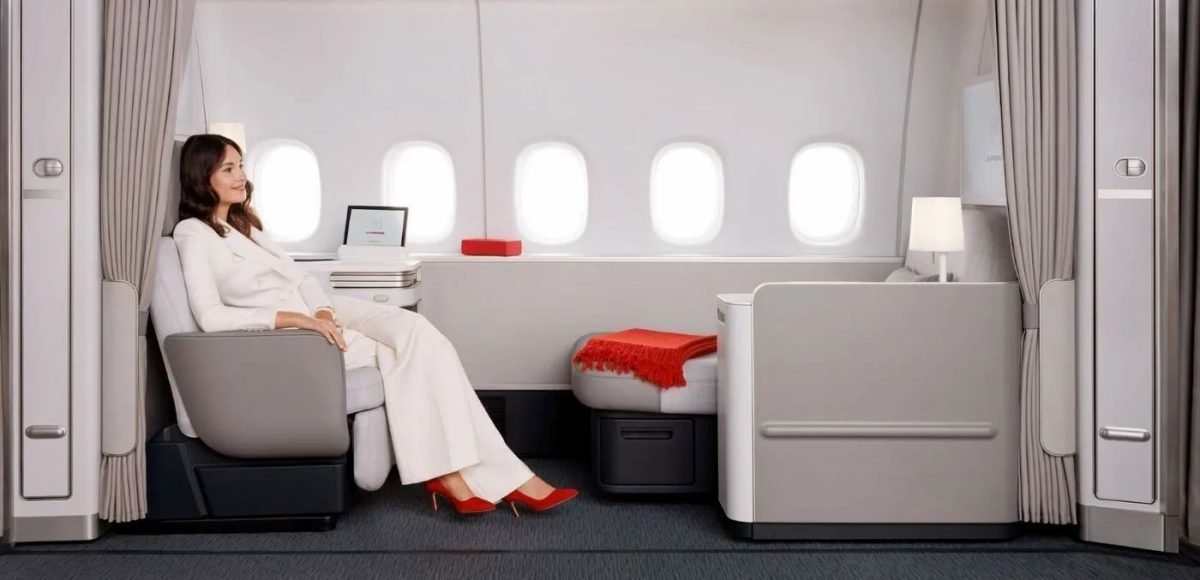 woman sitting in Air France new La Première suite