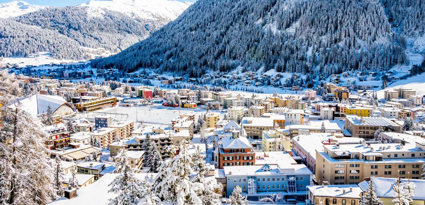 The village of Davos in winter in Switzerland