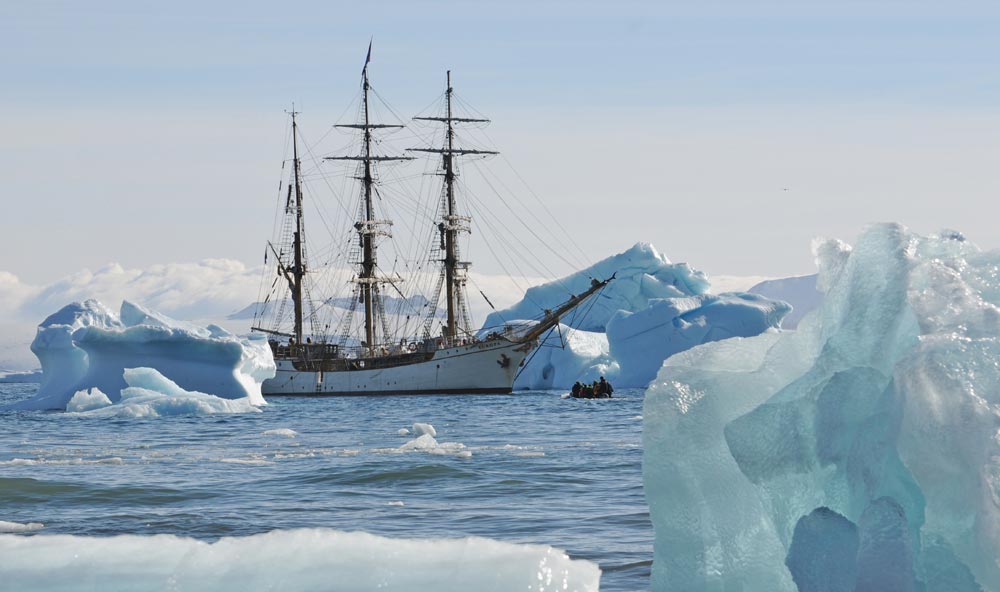 ocean adventures include visiting Antarctica by tall ship