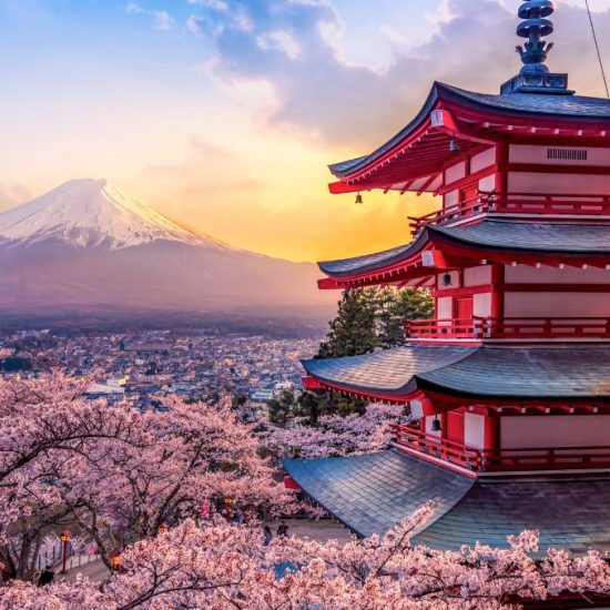 Fujiyoshida, Japan Beautiful View of Mountain Fuji and Chureito