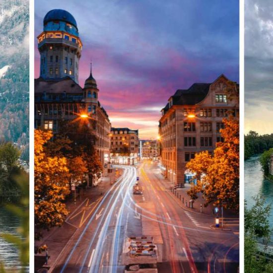 A house on the water; City lights at night; the city waterfront