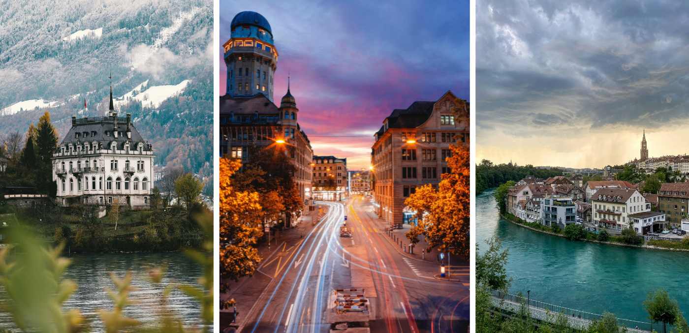 A house on the water; City lights at night; the city waterfront