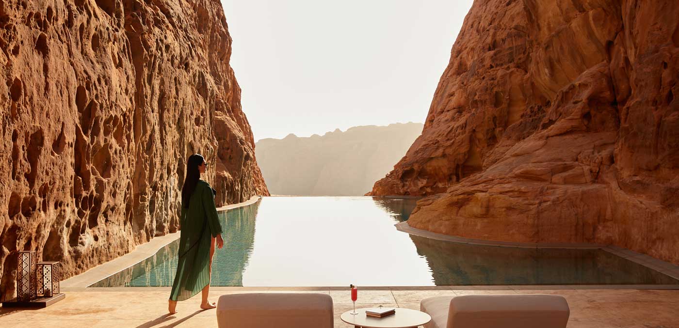 The striking pool at Banyan Tree AlUla in Saudi Arabia